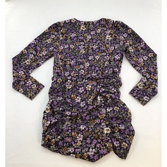 VERA MODE Womens Size Small Floral Black Purple Long Sleeve Mini Dress - Picture 3 of 6